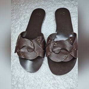 AD Brown Leather Slip-On Sandals with Braided Design